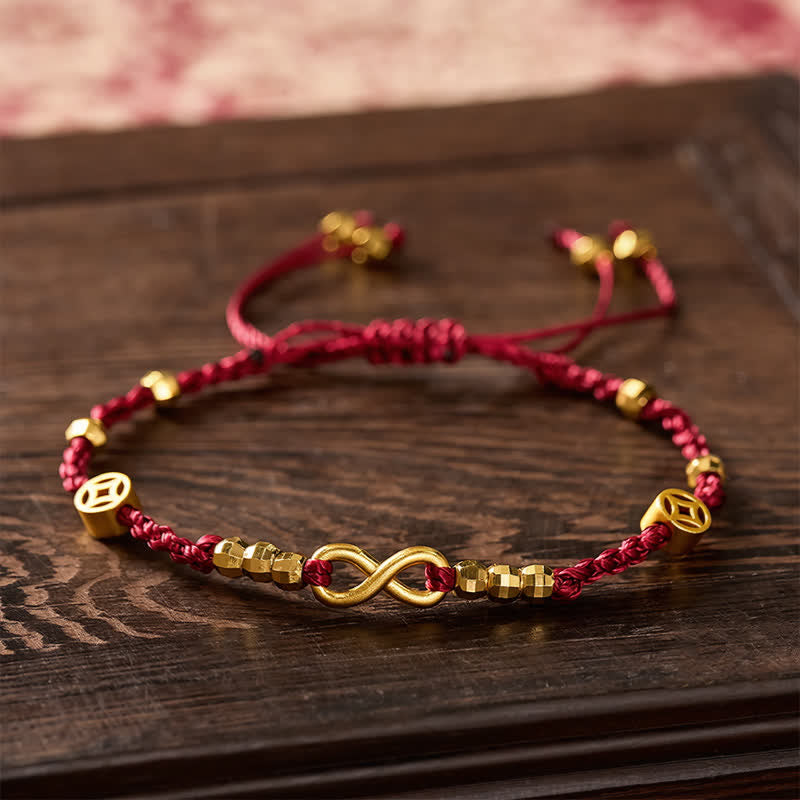 Braided Red String Chinese Coin Infinity Symbol Faith Bracelet