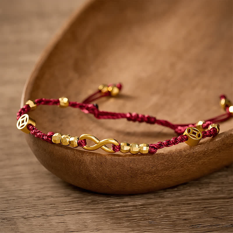 Braided Red String Chinese Coin Infinity Symbol Faith Bracelet