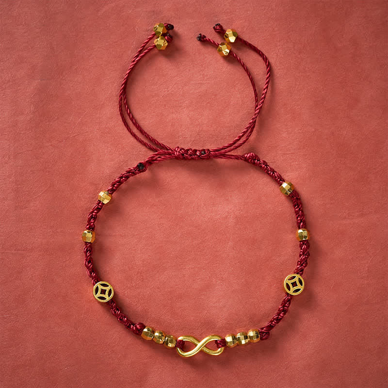 Braided Red String Chinese Coin Infinity Symbol Faith Bracelet