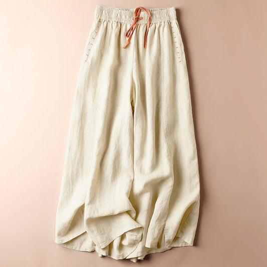 Casual Slit Hem Women's 7-8 Length Wide Leg Pants With Pockets