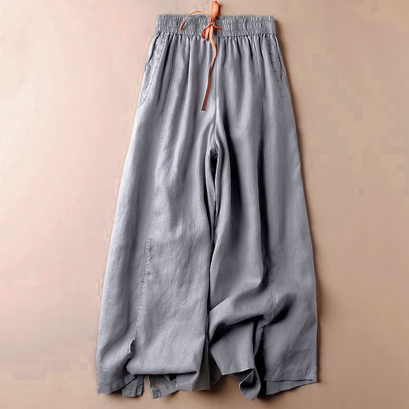 Casual Slit Hem Women's 7-8 Length Wide Leg Pants With Pockets