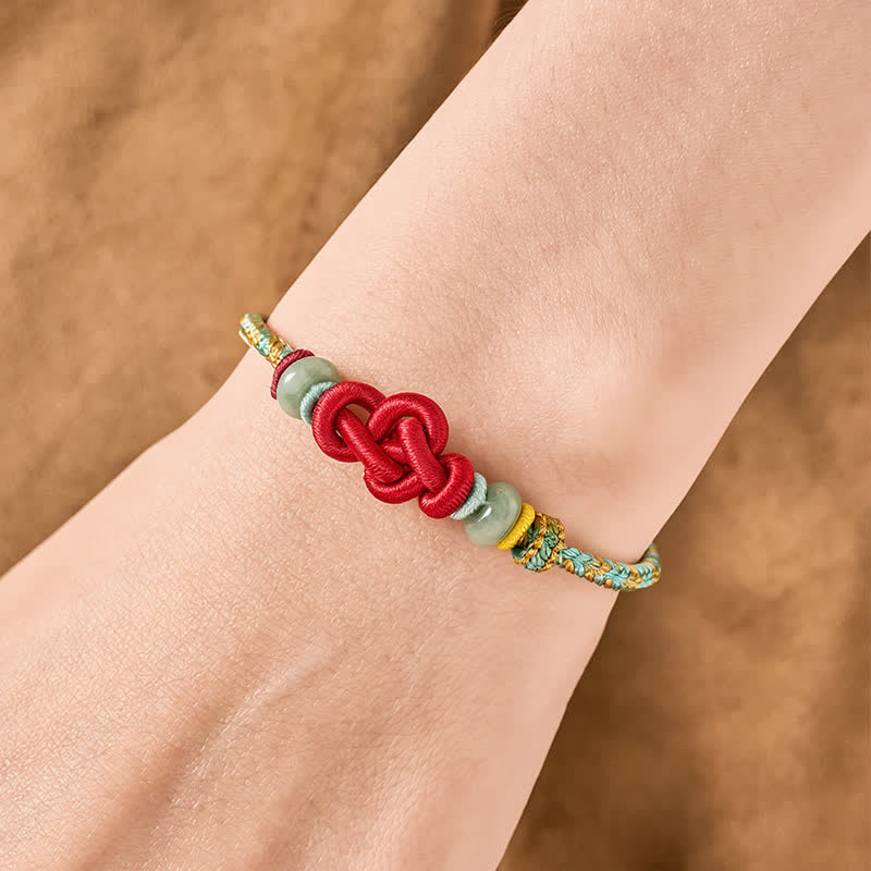 Handmade Braided Yellow Green Wenchang Knot Jade Luck Adjustable Bracelet