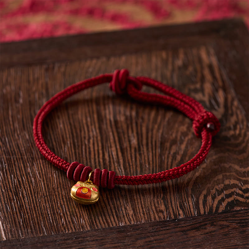 Gold Plated 925 Sterling Silver Cat Red String Protection Bracelet