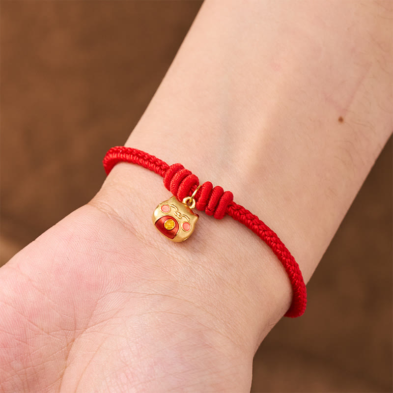 Gold Plated 925 Sterling Silver Cat Red String Protection Bracelet