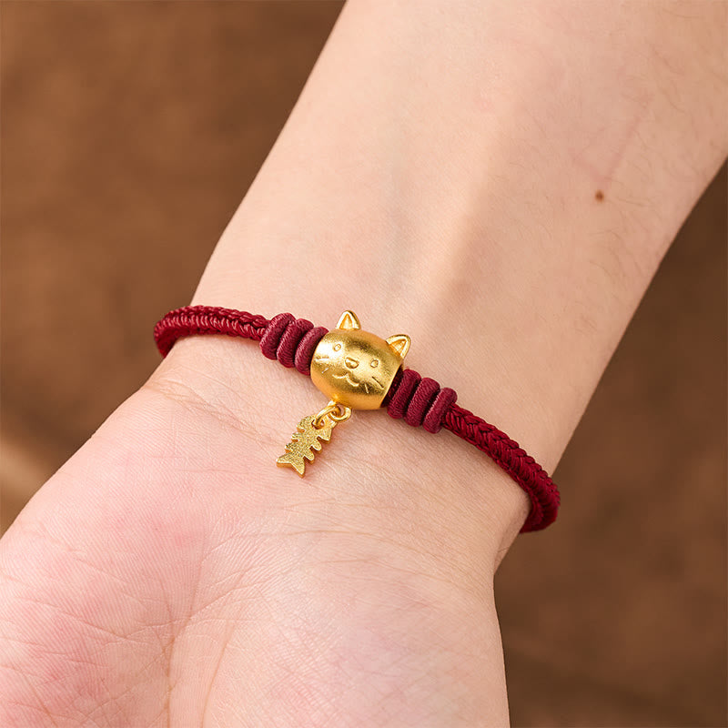 Copper Cute Cat Fish Red String Bracelet