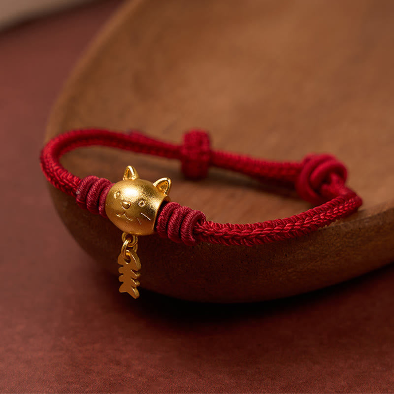 Copper Cute Cat Fish Red String Bracelet