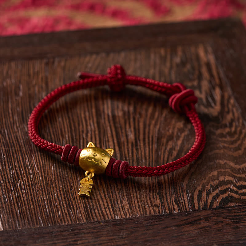 Copper Cute Cat Fish Red String Bracelet