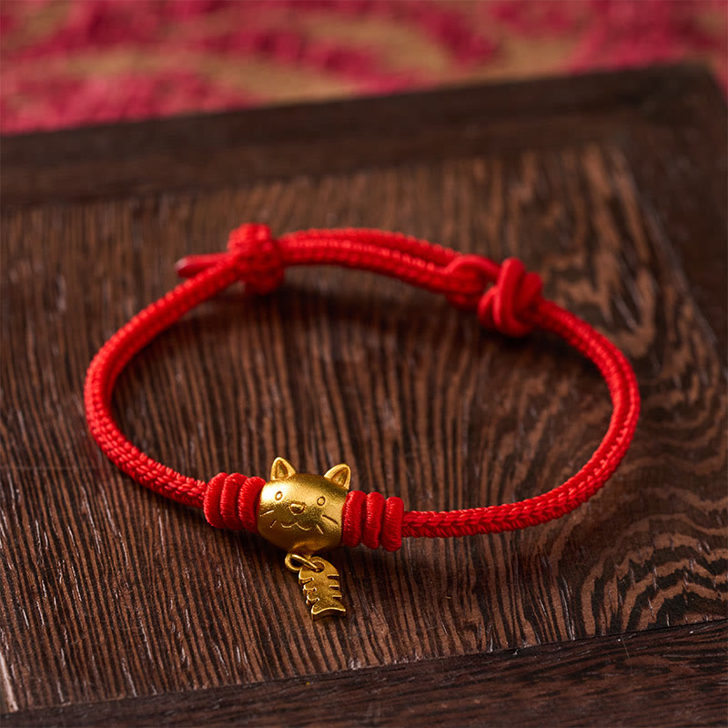 Copper Cute Cat Fish Red String Bracelet