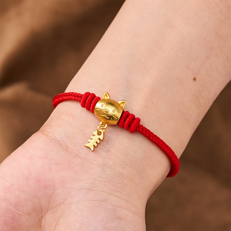 Copper Cute Cat Fish Red String Bracelet