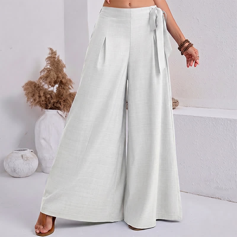 Spring Casual Retro Plain Drawstring Women's Wide Leg Pants With Pockets