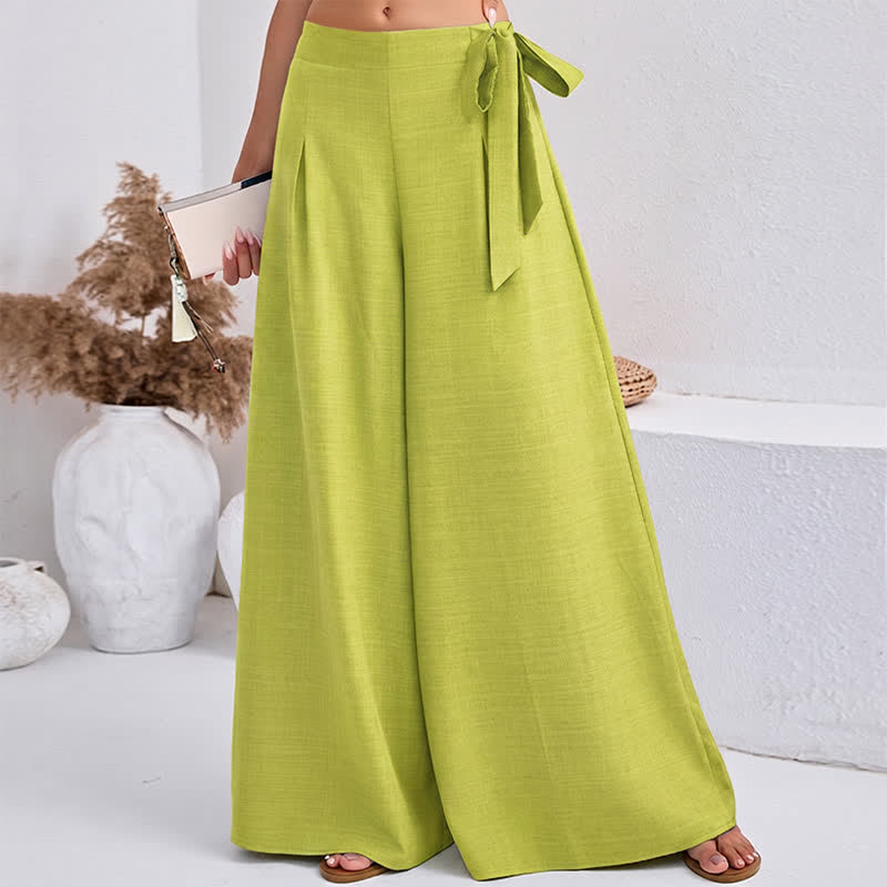 Spring Casual Retro Plain Drawstring Women's Wide Leg Pants With Pockets