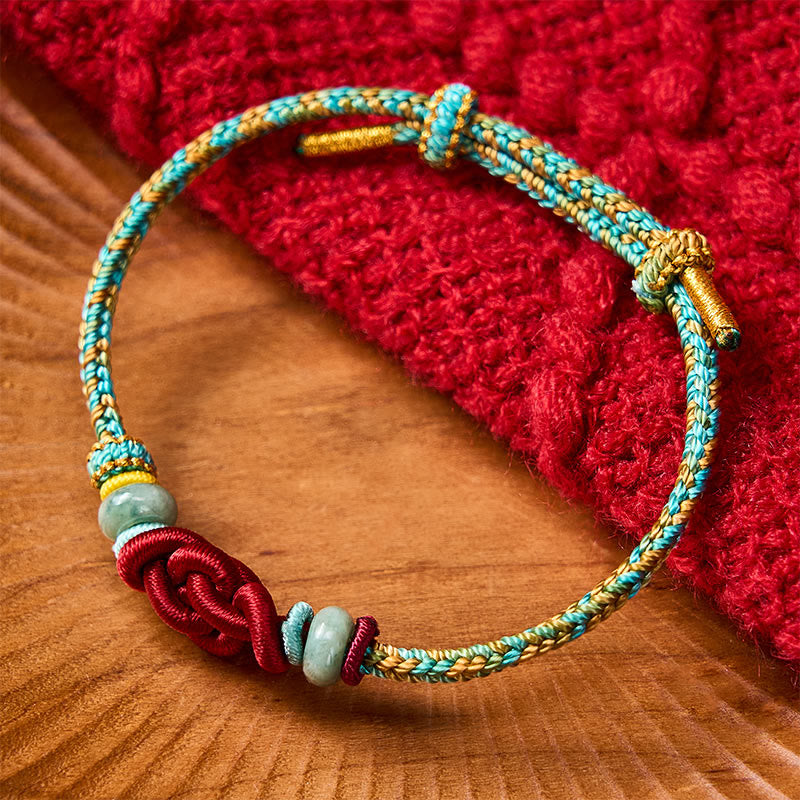 Handmade Braided Yellow Green Wenchang Knot Jade Luck Adjustable Bracelet