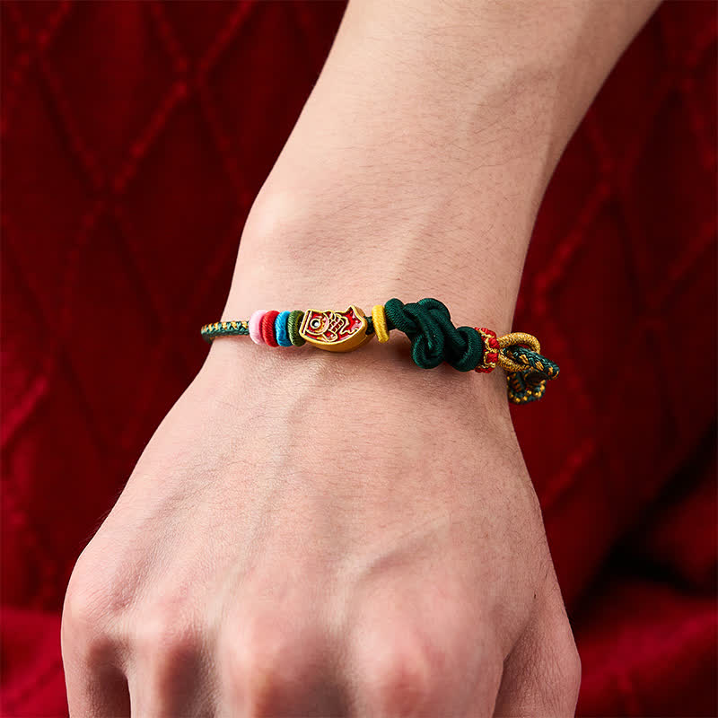 Hand-Woven Colorful Green String Koi Fish Protection Rope Bracelet