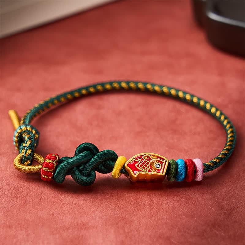 Hand-Woven Colorful Green String Koi Fish Protection Rope Bracelet