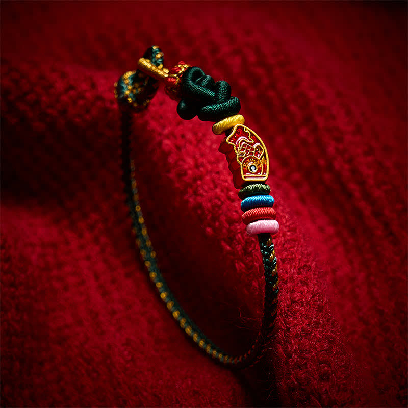 Hand-Woven Colorful Green String Koi Fish Protection Rope Bracelet