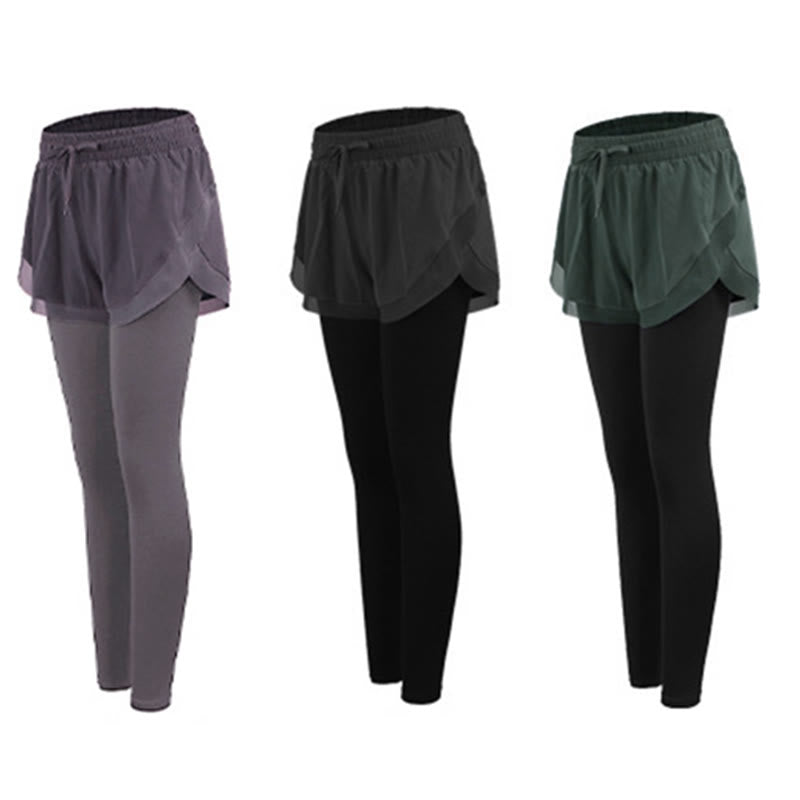 2 In 1 Sports Tights Outdoor Fitness Women's Leggings Yoga Pants
