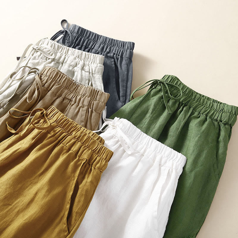 Solid Color Flower Loose Drawstring Harem Pants With Pockets