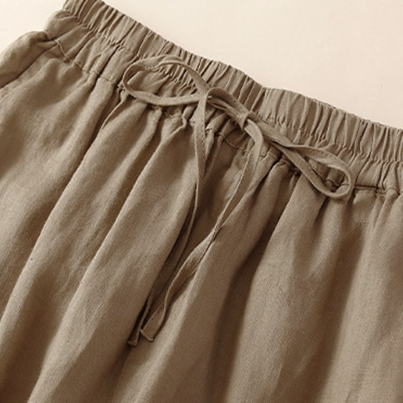 Solid Color Flower Loose Drawstring Harem Pants With Pockets