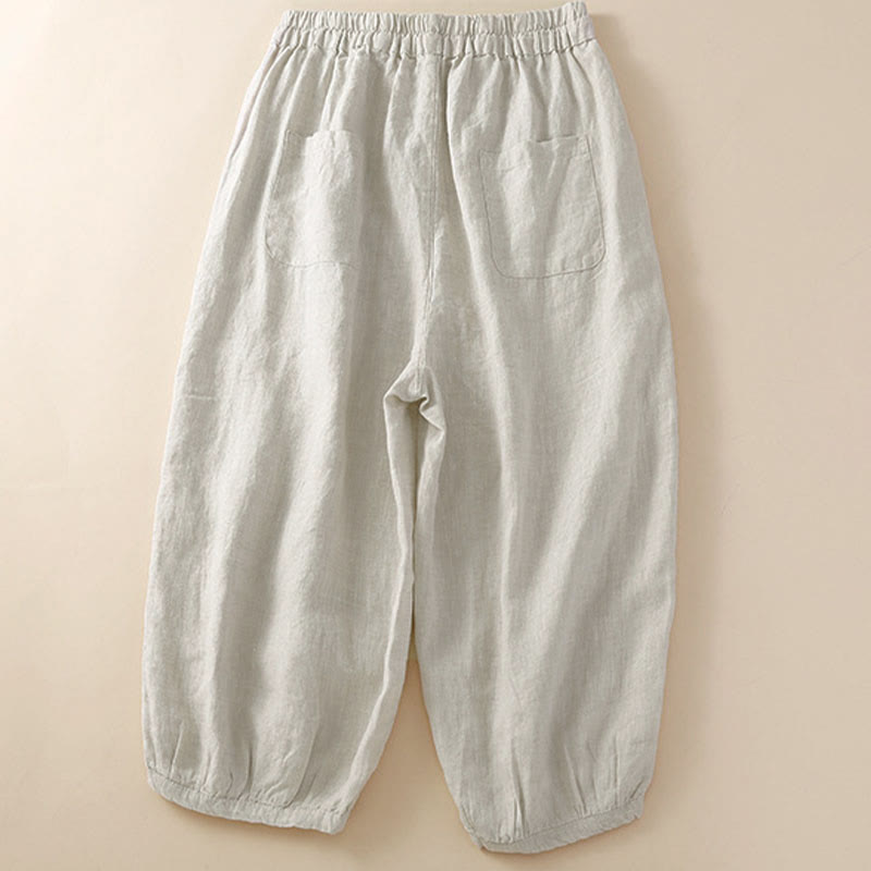 Solid Color Flower Loose Drawstring Harem Pants With Pockets
