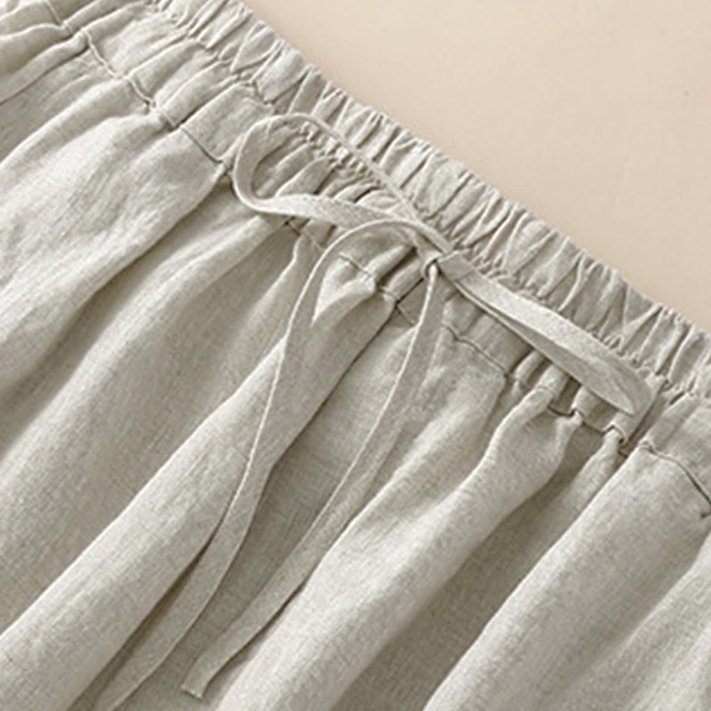 Solid Color Flower Loose Drawstring Harem Pants With Pockets