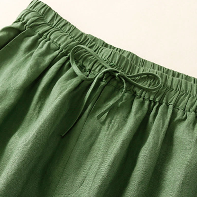 Solid Color Flower Loose Drawstring Harem Pants With Pockets