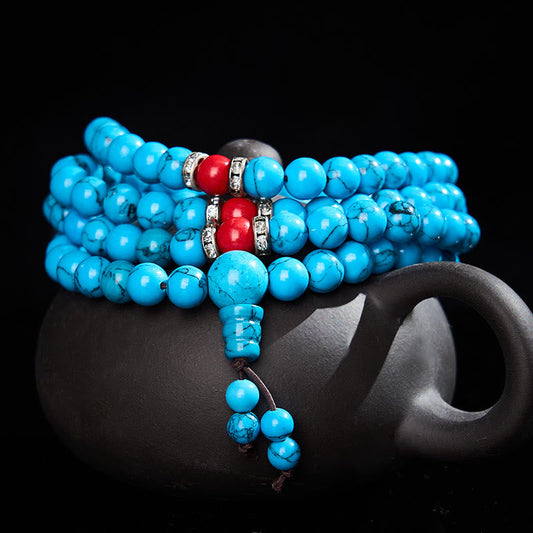 Turquoise Tibetan Round 108 Bead Protection Mala