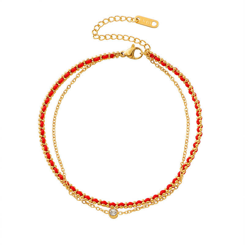 Titanium Steel Red String Faith Double Wrap Anklet