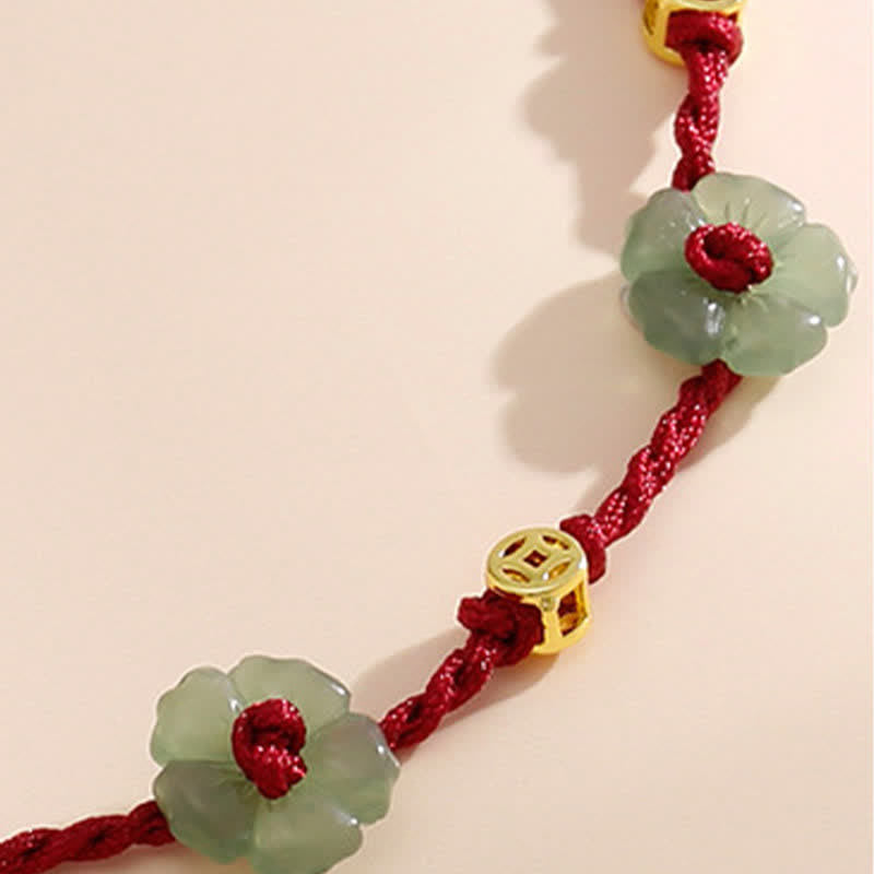 Hand-Woven Red String Protection Floral Charm Anklet
