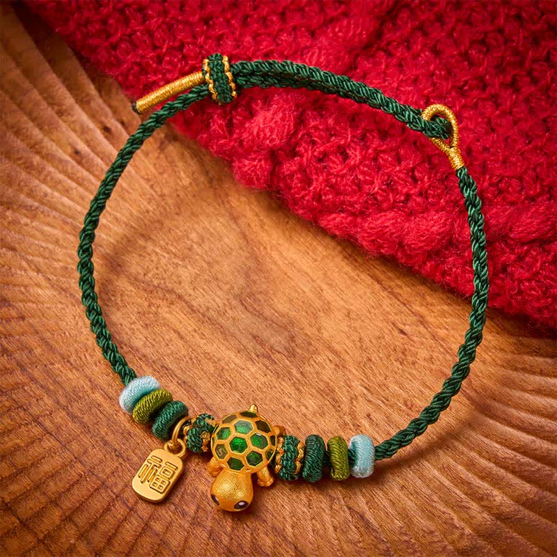 Hand-Woven Red String Turtle Fu Character Endurance Bracelet