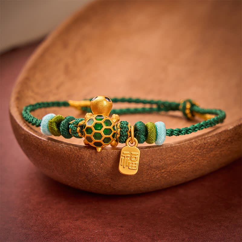 Hand-Woven Red String Turtle Fu Character Endurance Bracelet
