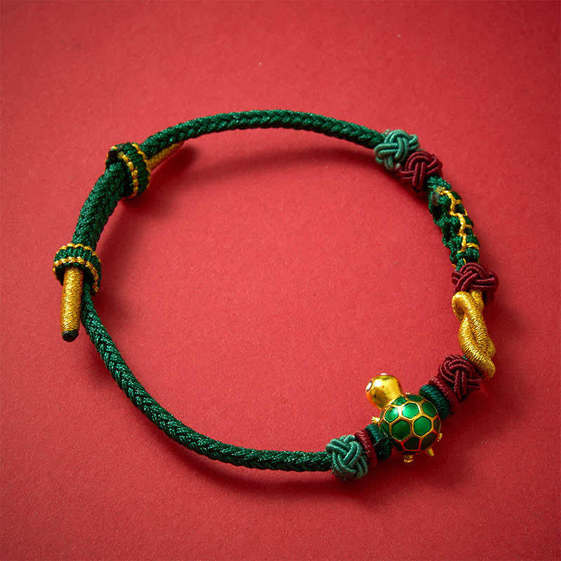 Hand-Woven Copper Turtle Red String Protection Bracelet