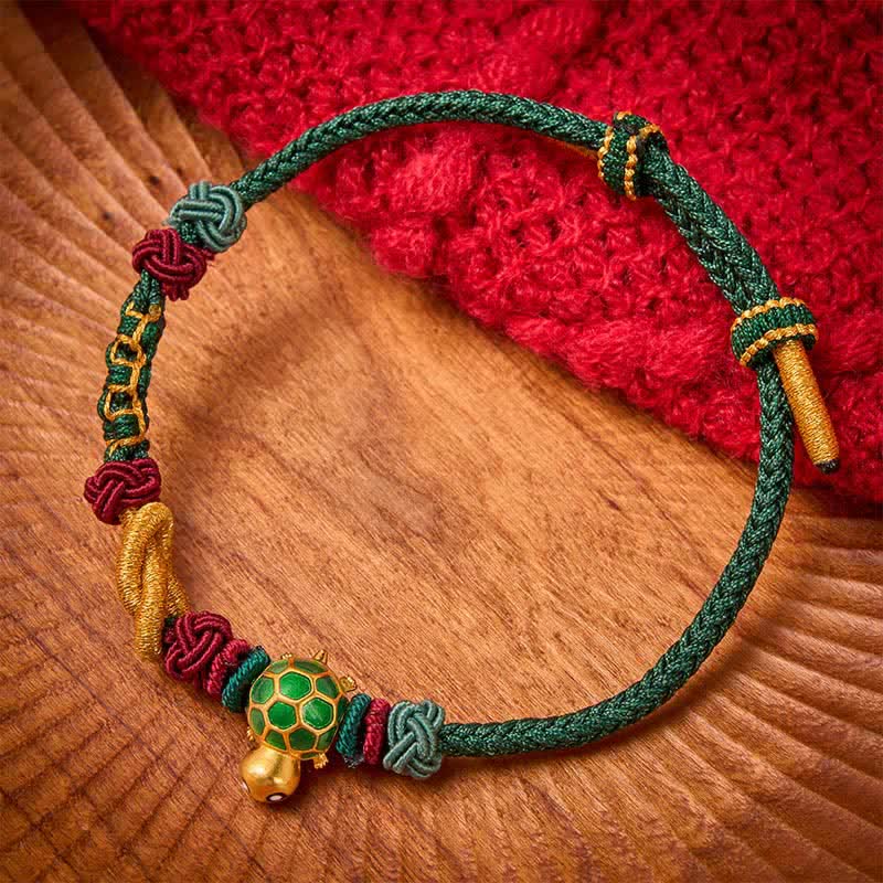 Hand-Woven Copper Turtle Red String Protection Bracelet
