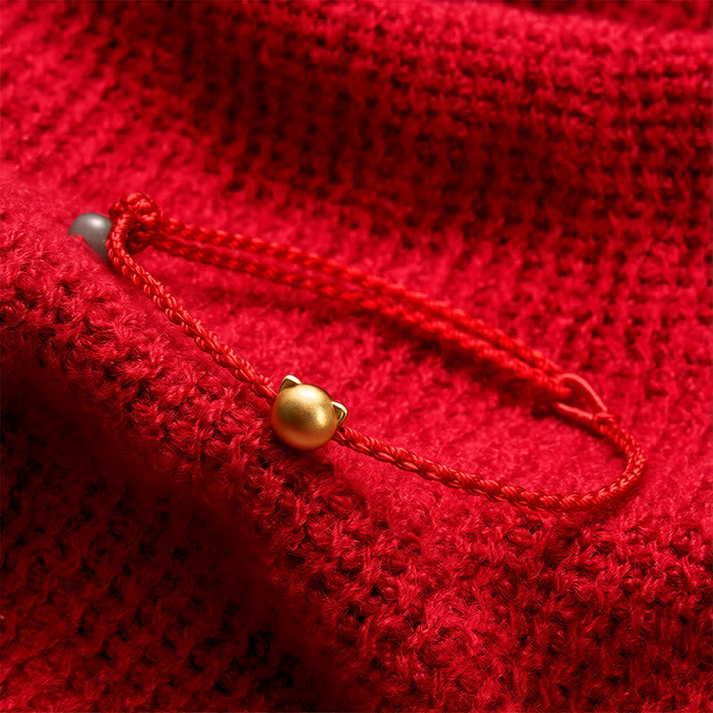 Copper Cat Head Jade Red String Connection Bracelet