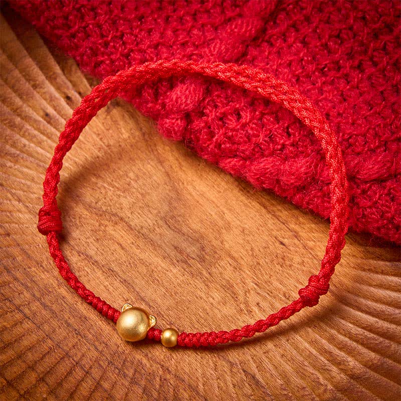 Red String Copper Cat Head Protection Bracelet