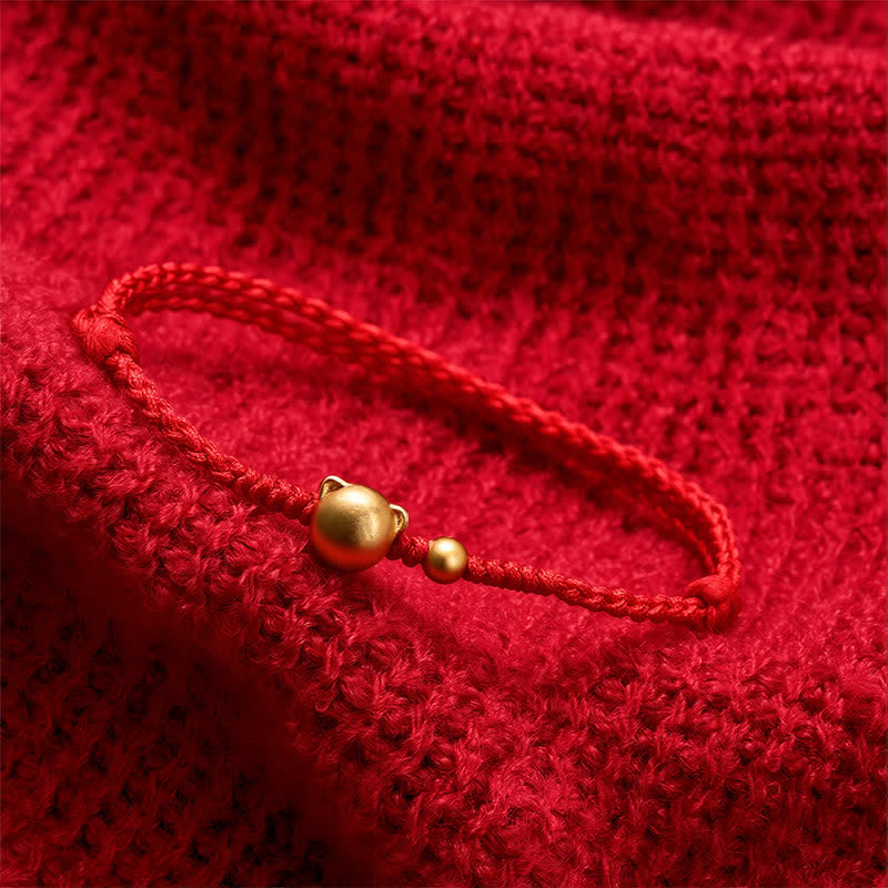 Red String Copper Cat Head Protection Bracelet