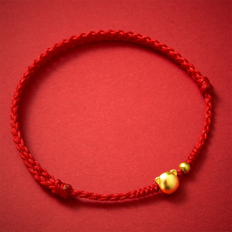 Red String Copper Cat Head Protection Bracelet