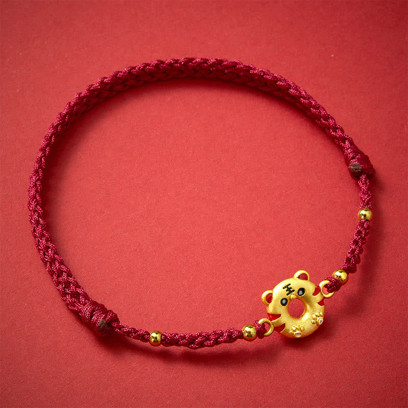 Copper Tiger Peace Buckle Hand Woven Grounding Red String Adjustable Bracelet