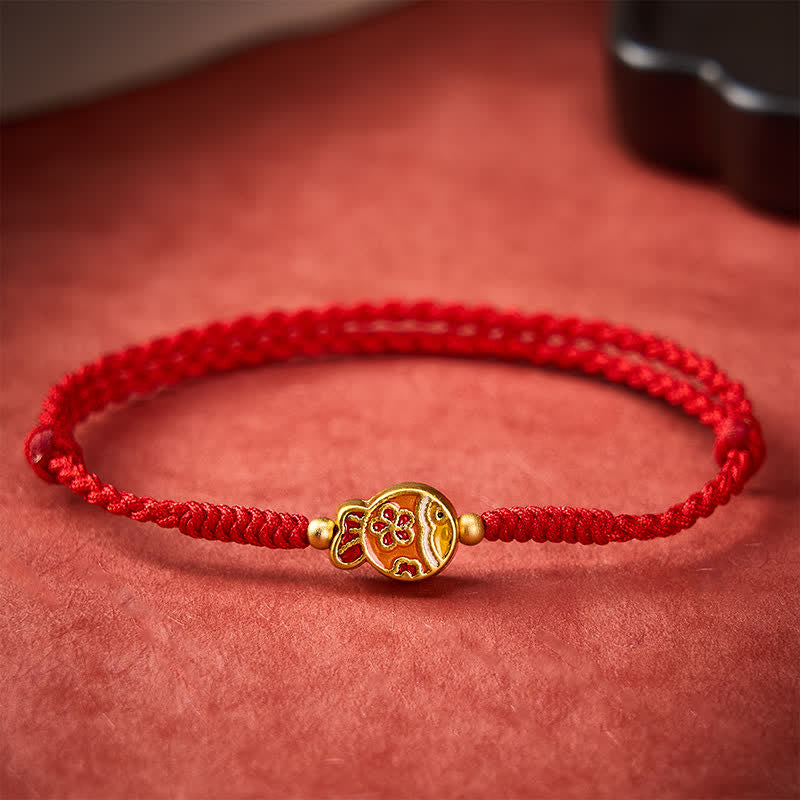 Hand-Woven Flower Koi Fish Luck Red Rope Bracelet