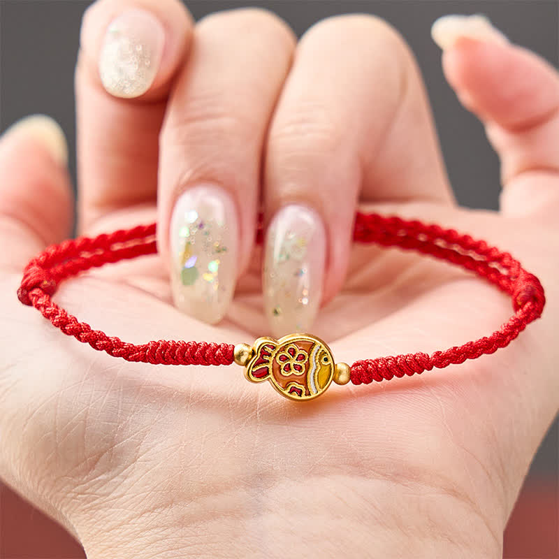 Hand-Woven Flower Koi Fish Luck Red Rope Bracelet