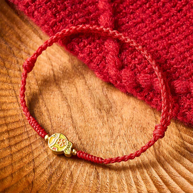 Hand-Woven Flower Koi Fish Luck Red Rope Bracelet