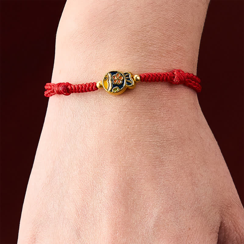 Hand-Woven Cyan Flower Koi Fish Protection Red Rope Bracelet
