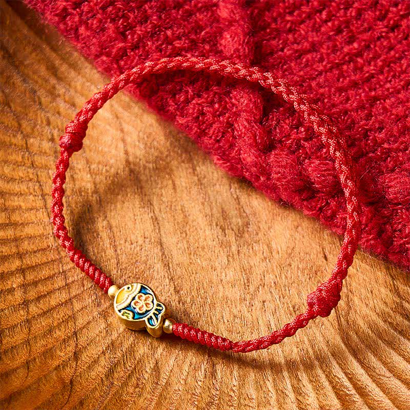 Hand-Woven Cyan Flower Koi Fish Protection Red Rope Bracelet