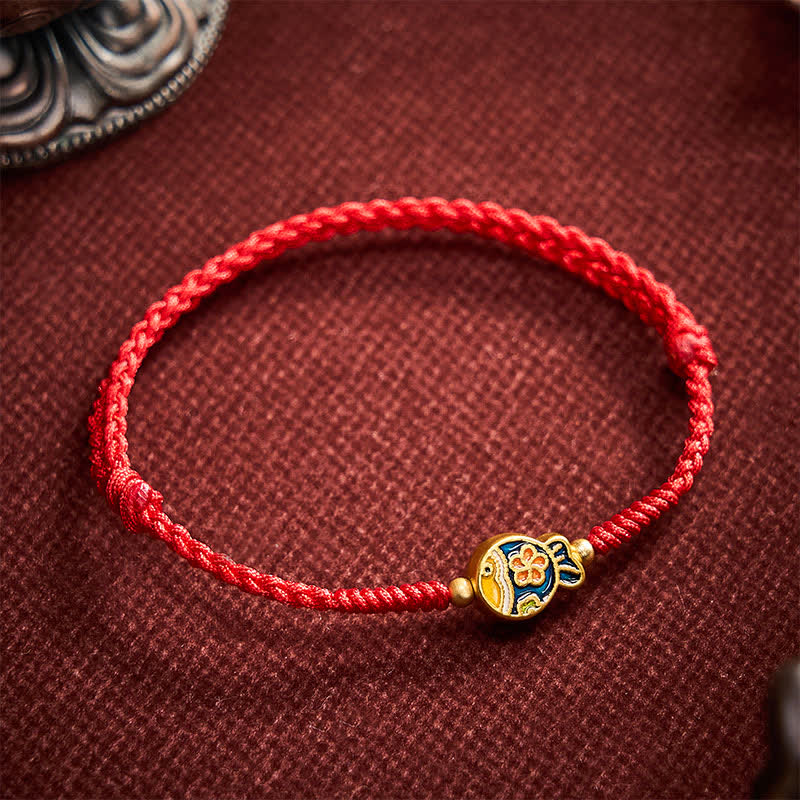 Hand-Woven Cyan Flower Koi Fish Protection Red Rope Bracelet