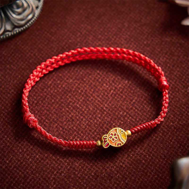 Hand-Woven Flower Koi Fish Luck Red Rope Bracelet