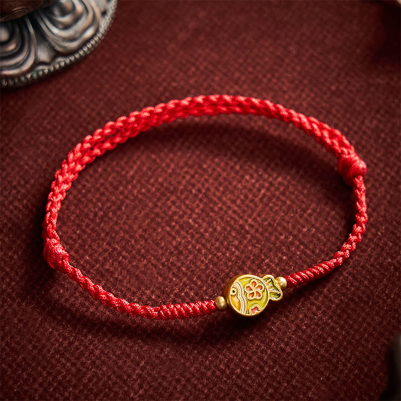 Hand-Woven Flower Koi Fish Luck Red Rope Bracelet
