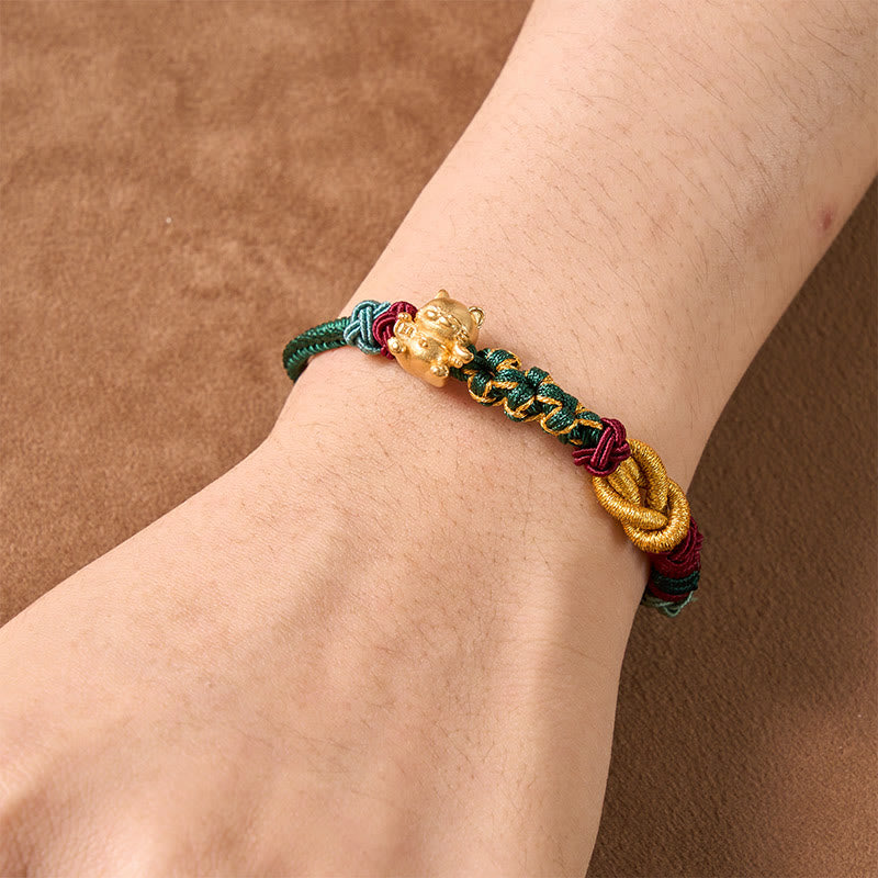 Hand-Woven Red String Lucky Cat Protection Bracelet