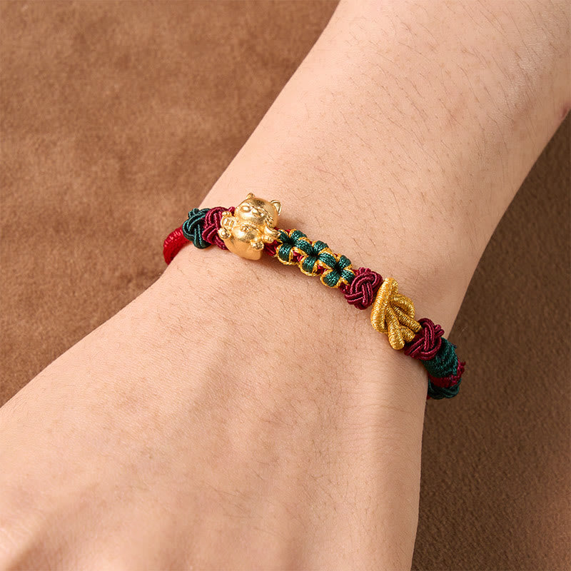 Hand-Woven Red String Lucky Cat Protection Bracelet