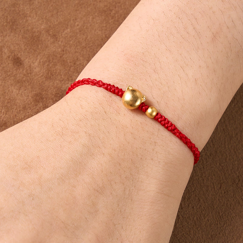 Red String Copper Cat Head Protection Bracelet