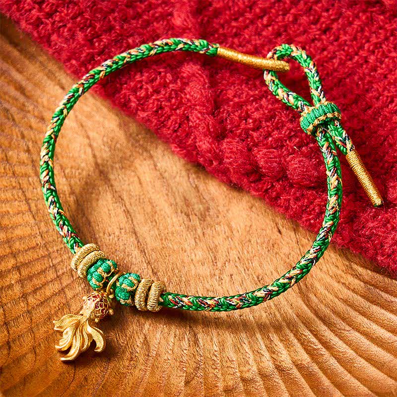 Hand-Woven Red Koi Fish Luck Green Rope Bracelet