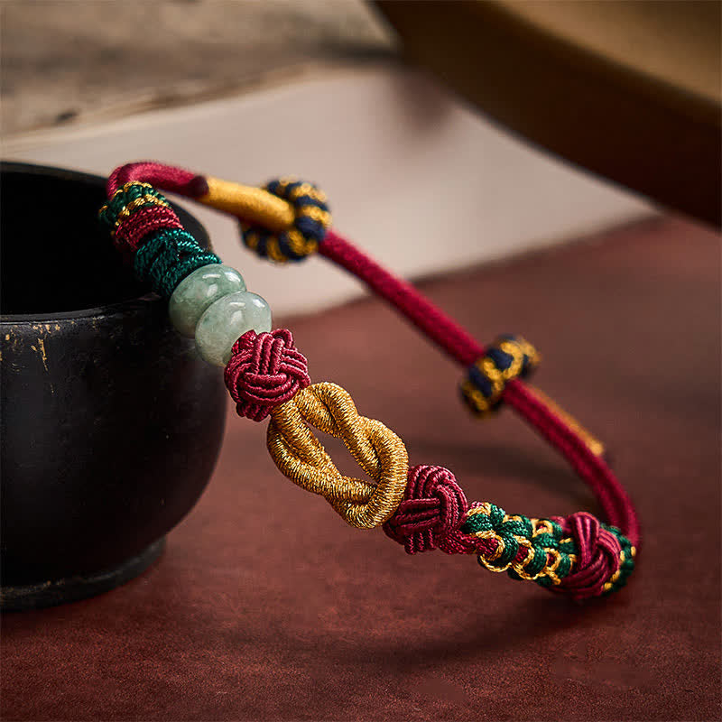 Hand-Woven Peach Blossoms Luck Jade Beads Red String Bracelet